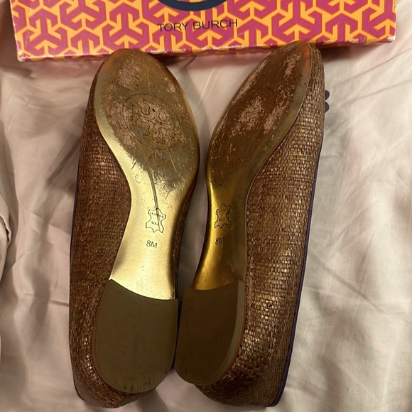 Tory Burch $295 size 8 petal ballet flats lavender woven raffia straw euc box - Picture 3 of 14